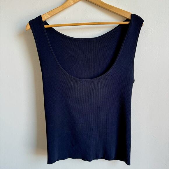 DEMYLEE Silk Knit Ribbed Navy Tank - Picture 2 of 3